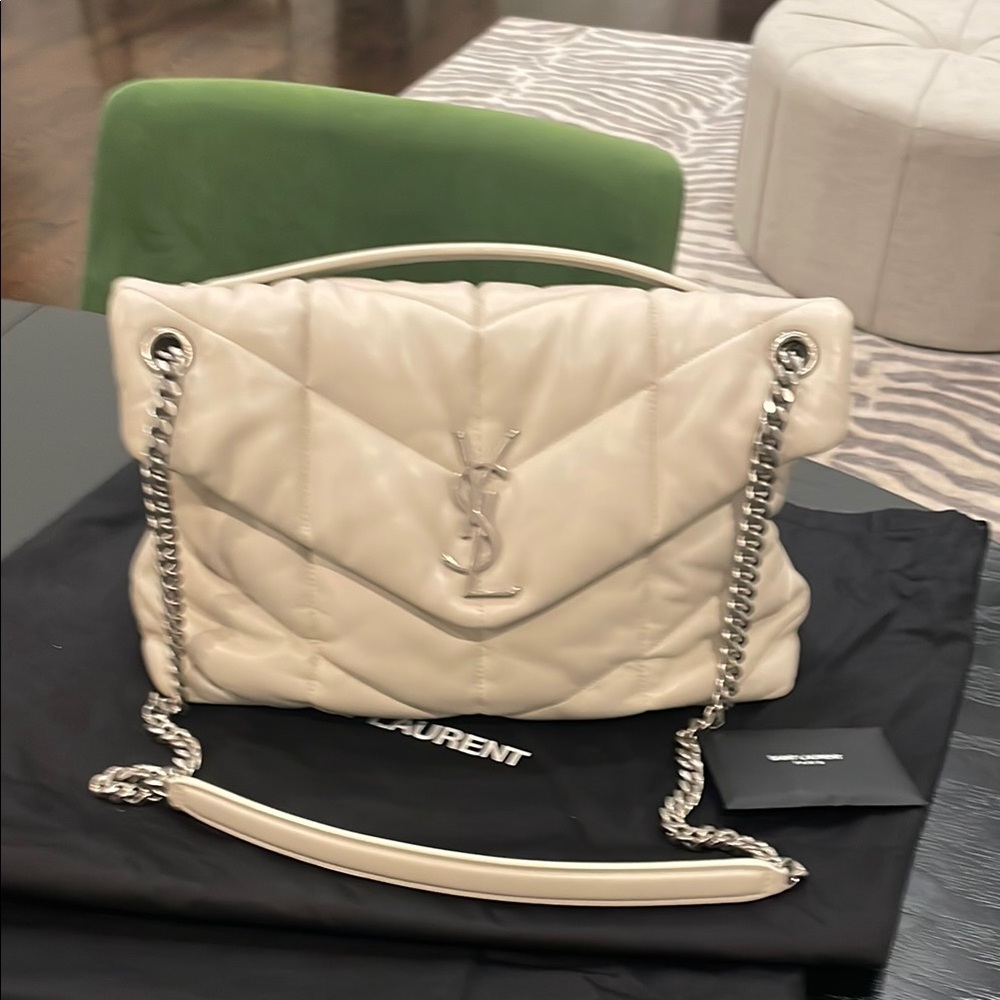 Saint Laurent Neutral Quilted Chain Bag Medium Puffer LouLou